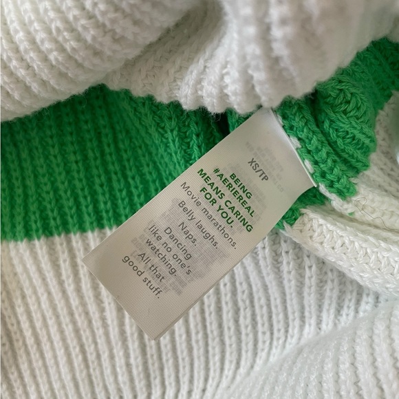 NEW Aerie Beyond Green White Quarter Zip Preppy Rugby Varsity Oversized Sweater - Picture 5 of 6